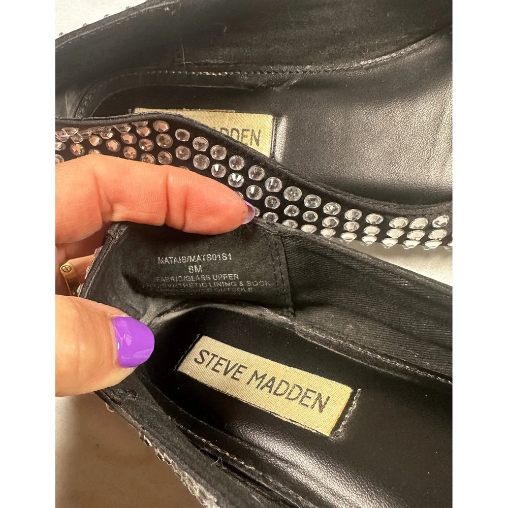 Steve Madden Matais Rhinestone Ballet Flats Black Crystal Square‎ Toe  8M